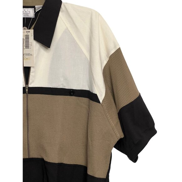 NWT VTG Men's Store Sears L Color block Short Sleeve Polo Zipper Ribbed Texture - Picture 5 of 16